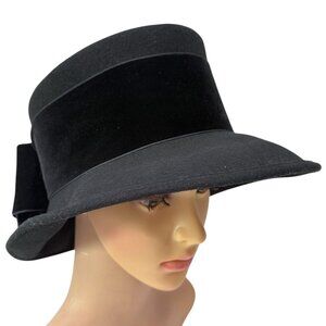 ERIC JAVITS Lily J Black Felt Hat One Size Velvet Bow Womens Formal Classic